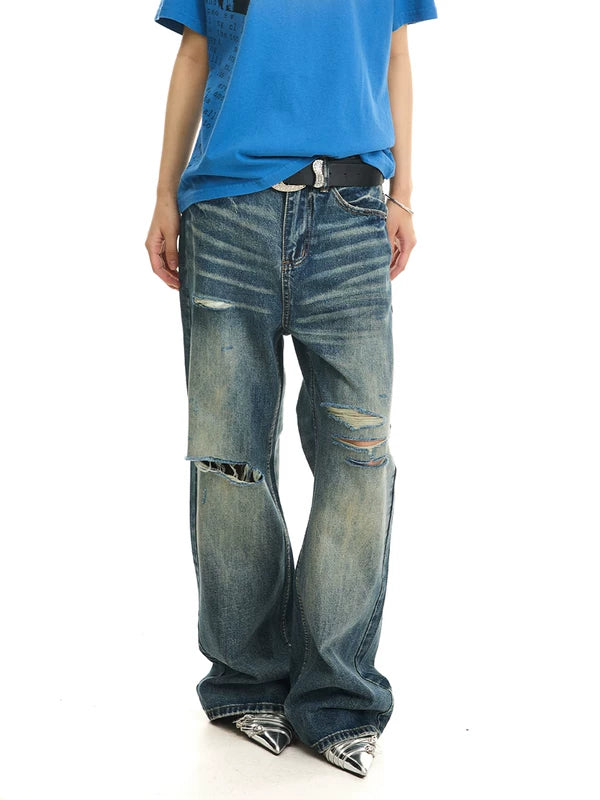 Distressed Straight Leg Jeans 3