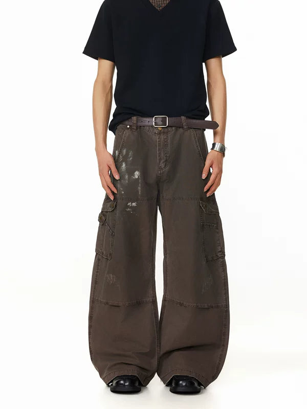 Wide-Leg Cargo Workwear Paint-Splatter Pants 1