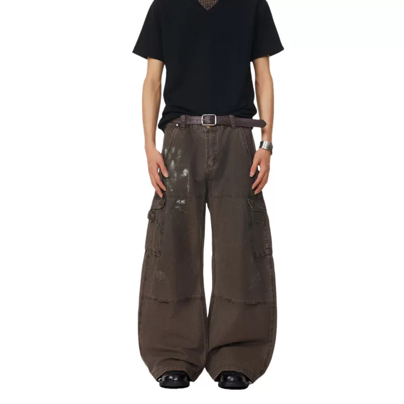 5815358641445,5815358641446,5815358641447,5815358641448,5815358641449, Wide-Leg Cargo Workwear Paint-Splatter Pants