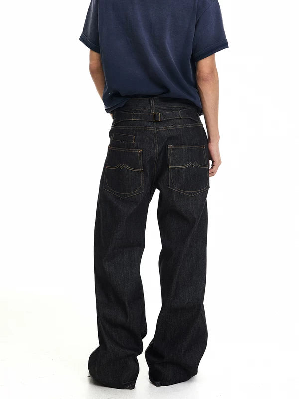 Loose Wide-Leg Raw Denim Pants 5