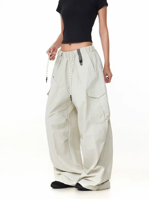 Wide-Leg Drawstring Multi-Pocket Cargo Pants 1