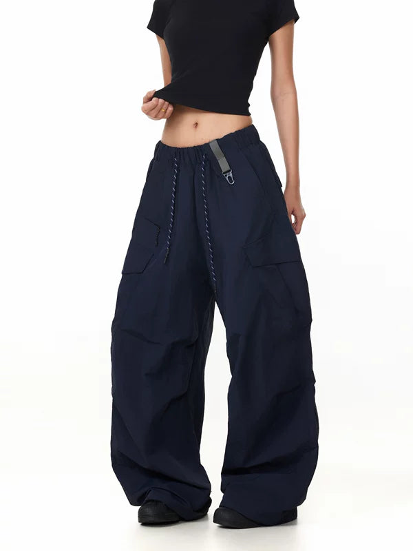 Wide-Leg Drawstring Multi-Pocket Cargo Pants 2