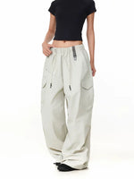 Wide-Leg Drawstring Multi-Pocket Cargo Pants 3