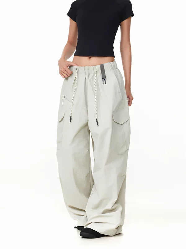 Wide-Leg Drawstring Multi-Pocket Cargo Pants 3