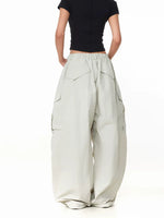 Wide-Leg Drawstring Multi-Pocket Cargo Pants 5