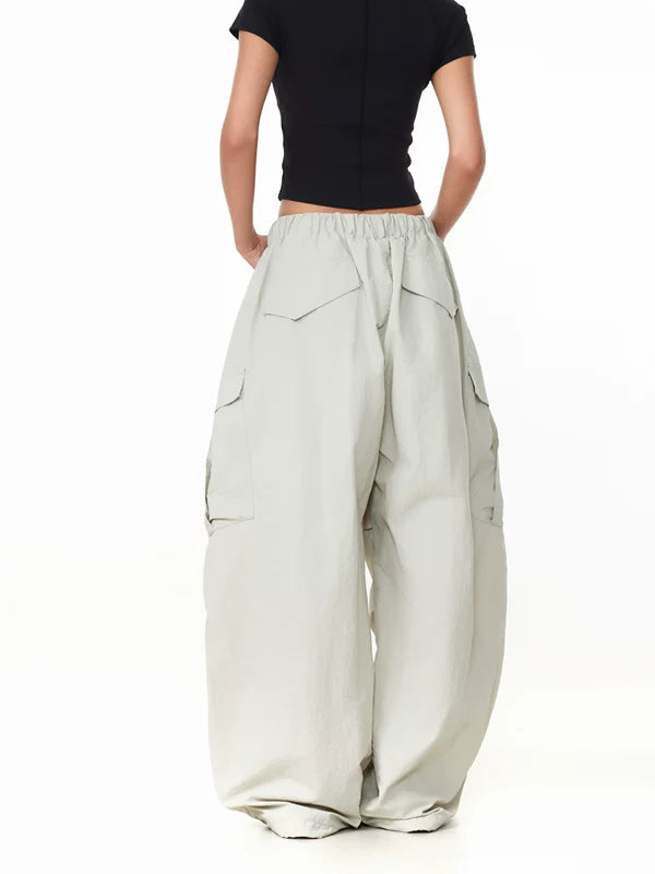 Wide-Leg Drawstring Multi-Pocket Cargo Pants 5