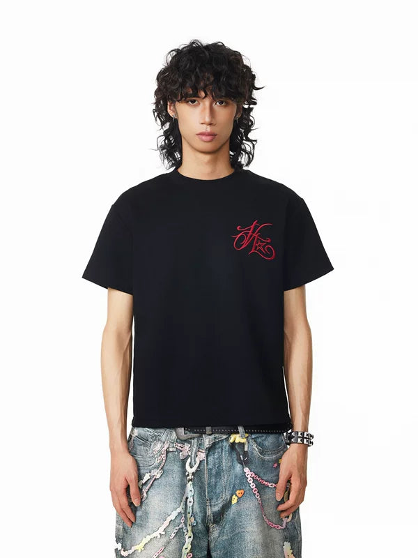 Embroidered Letter Boxy Hip Hop T-Shirt 1