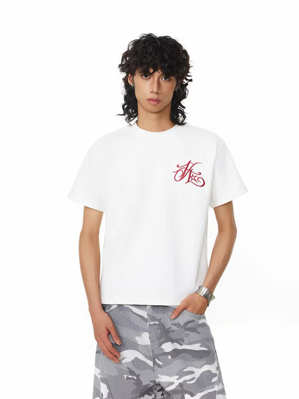 Embroidered Letter Boxy Hip Hop T-Shirt 2