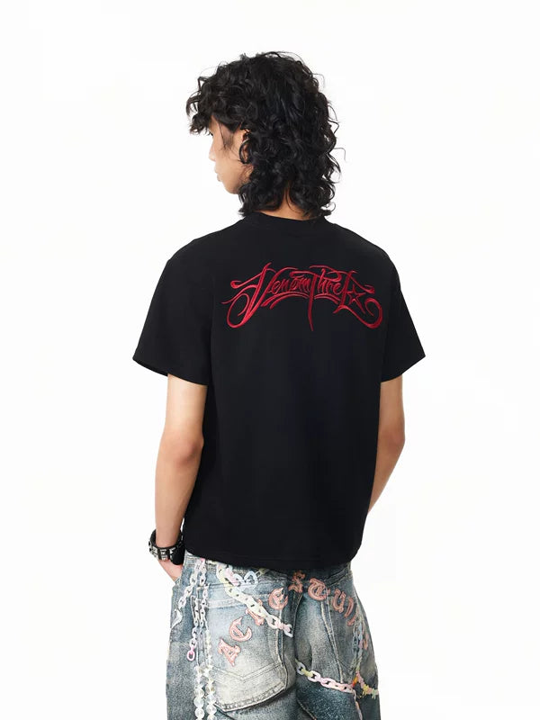 Embroidered Letter Boxy Hip Hop T-Shirt 3