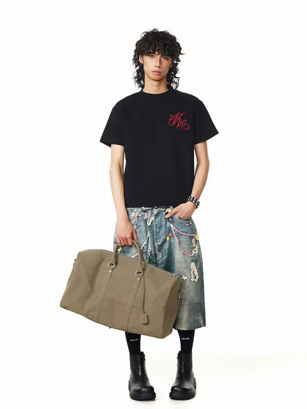 Embroidered Letter Boxy Hip Hop T-Shirt 5