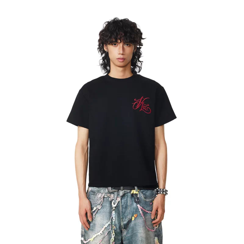 5815877756435,5815877756436,5815877756437,5815877756438, Embroidered Letter Boxy Hip Hop T-Shirt