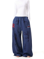 Graffiti Print Elastic Waist Wide-Leg Pants 1