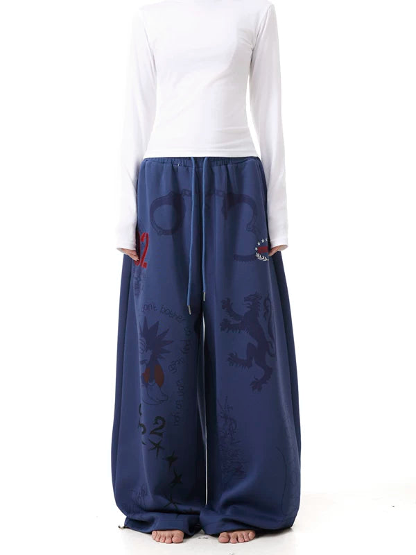 Graffiti Print Elastic Waist Wide-Leg Pants 2