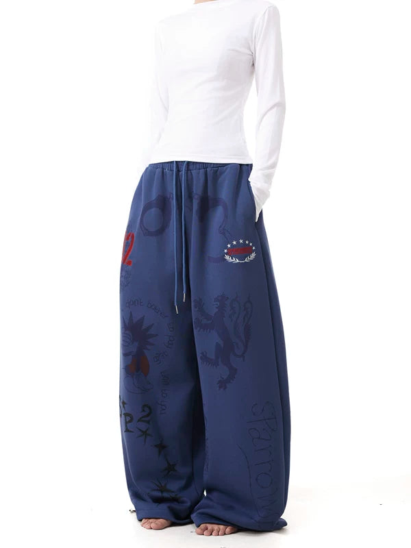 Graffiti Print Elastic Waist Wide-Leg Pants 3