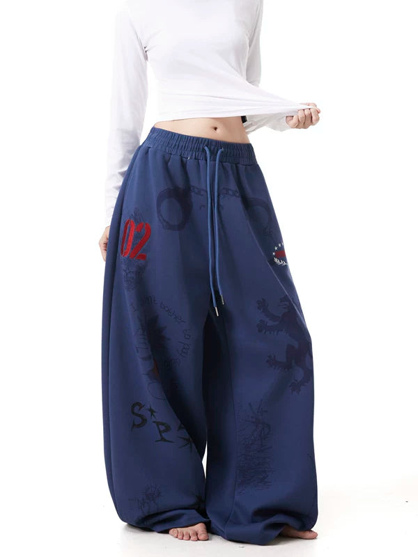Graffiti Print Elastic Waist Wide-Leg Pants 5