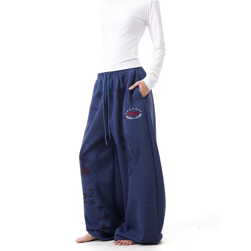 6089138971241,6089138971242,6089138971243,6089138971244, Graffiti Print Elastic Waist Wide-Leg Pants