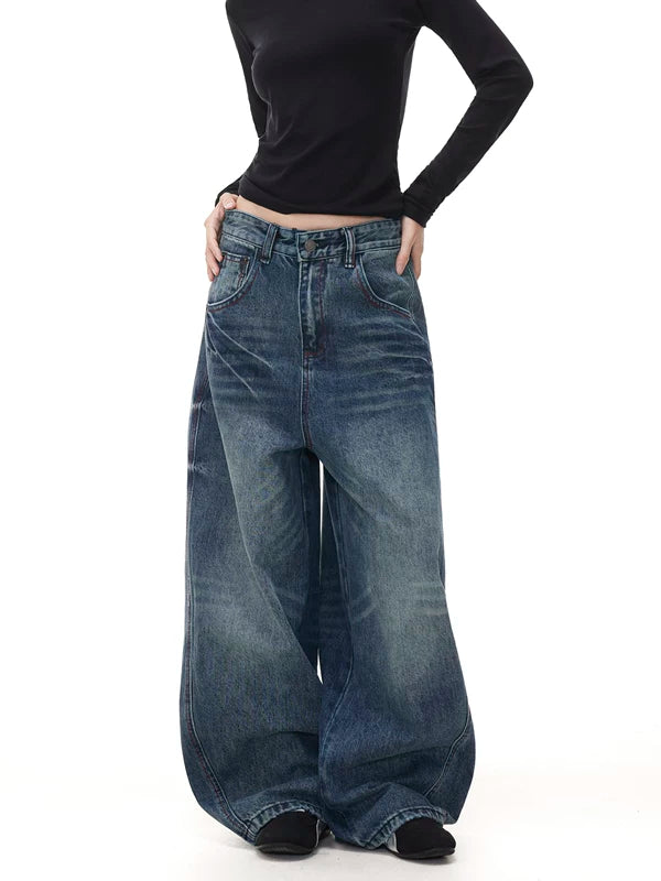 Retro Washed Wide Leg Baggy Denim Pants 1