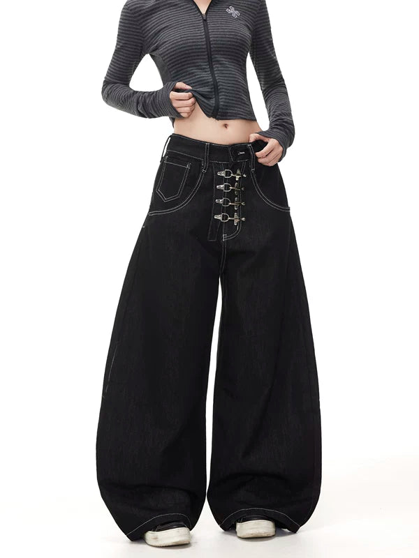 Street Style Wide-Leg Baggy Denim Pants 1