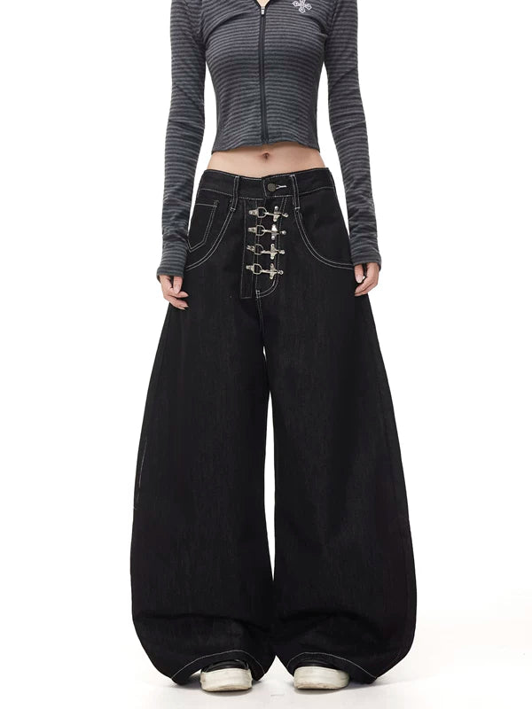 Street Style Wide-Leg Baggy Denim Pants 2