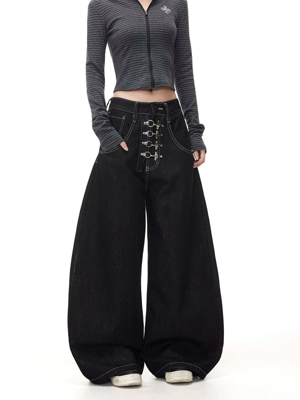 Street Style Wide-Leg Baggy Denim Pants 3