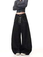Street Style Wide-Leg Baggy Denim Pants 4
