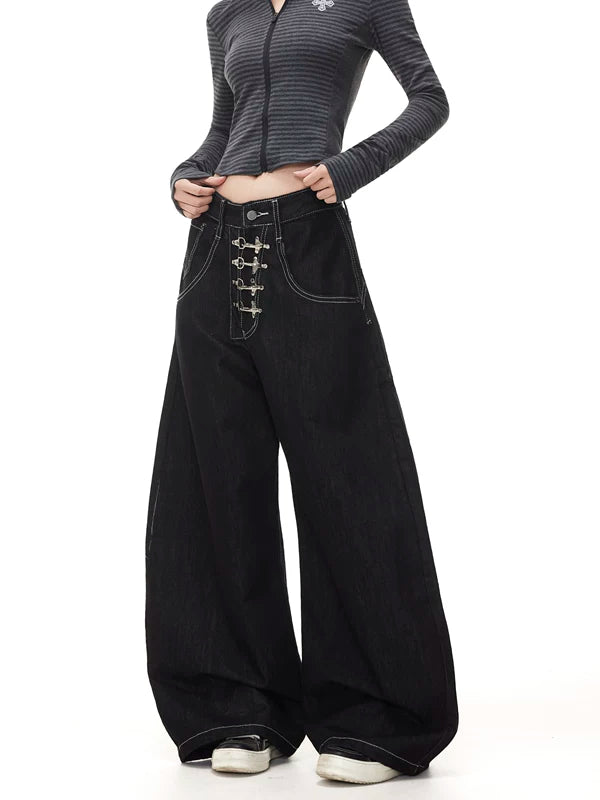 Street Style Wide-Leg Baggy Denim Pants 5