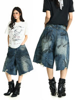 Distressed Wide-Leg Denim Capri Pants 1