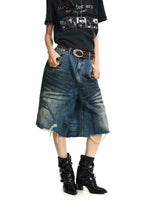 Distressed Wide-Leg Denim Capri Pants 3