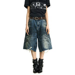 6201066187323,6201066187324,6201066187325, Distressed Wide-Leg Denim Capri Pants