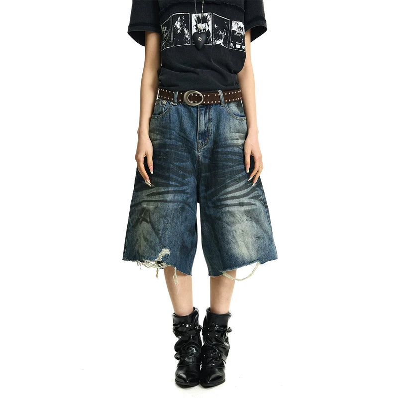 6201066187323,6201066187324,6201066187325, Distressed Wide-Leg Denim Capri Pants