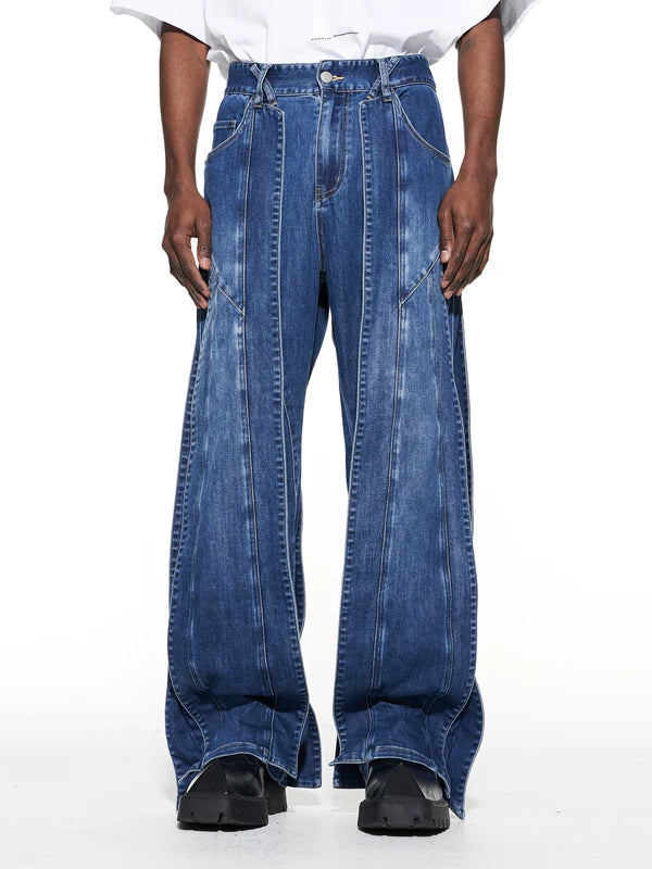 3D Cut Patchwork Wide Leg Jeans Pants 1
