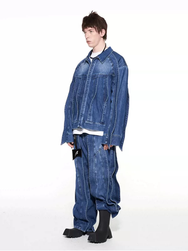 3D Cut Patchwork Wide Leg Jeans Pants 3