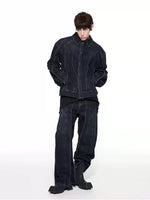 3D Cut Patchwork Wide Leg Jeans Pants 4