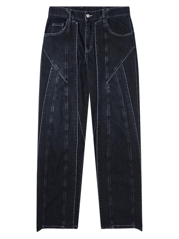 3D Cut Patchwork Wide Leg Jeans Pants 5