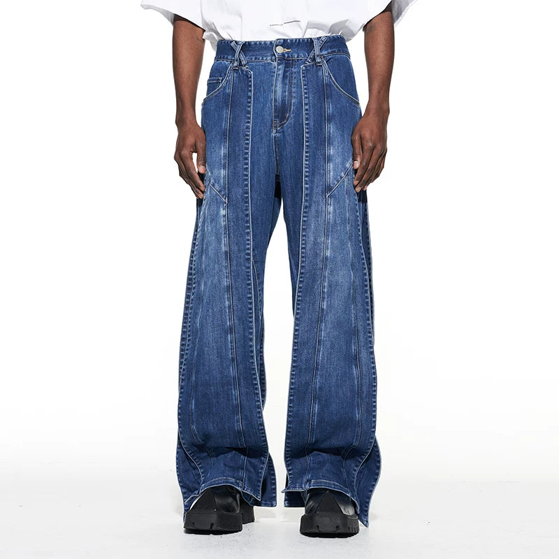 4864391468563,4864391468564,4864391468565,4864391468566, 3D Cut Patchwork Wide Leg Jeans Pants