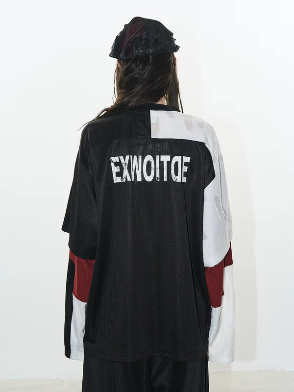 Textured Oversized Faux Two-Piece Jersey T-Shirt 4