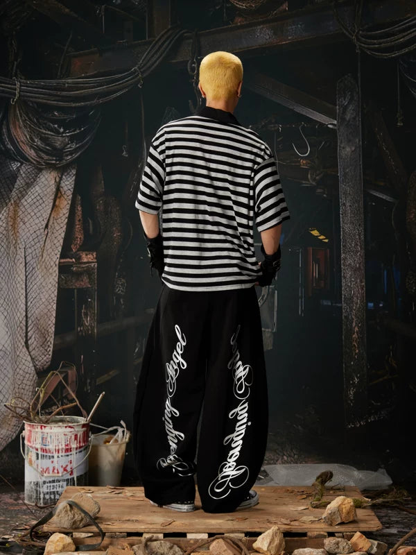 Striped Y2K Graphic Polo T-Shirt 3
