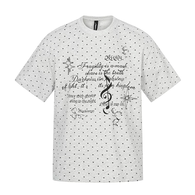 6059635981696,6059635981697,6059635981698,6059635981699, Heart Polka Dot Graphic Cotton T-Shirt