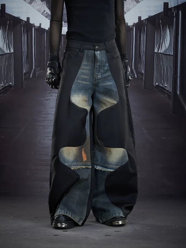 Deconstructed Patchwork Wide Leg Denim Pants 1