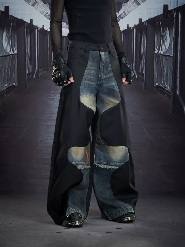 Deconstructed Patchwork Wide Leg Denim Pants 2