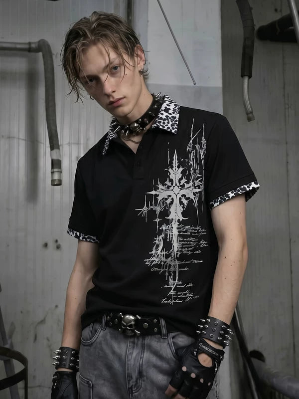 Leopard Print Collar Polo Shirt 1