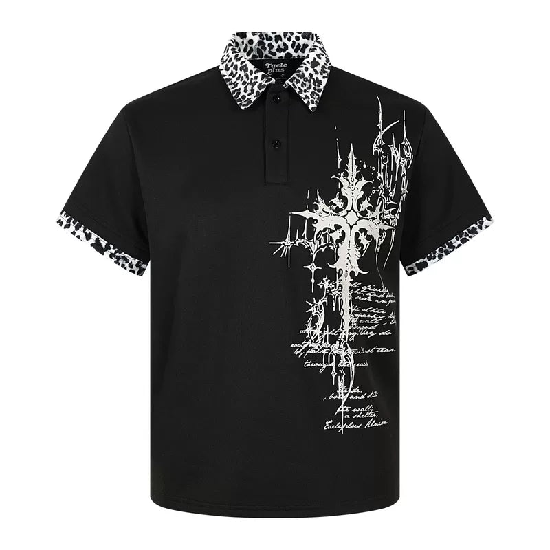 6088691900356,6088450660937,6088450660938,6088450660939, Leopard Print Collar Polo Shirt