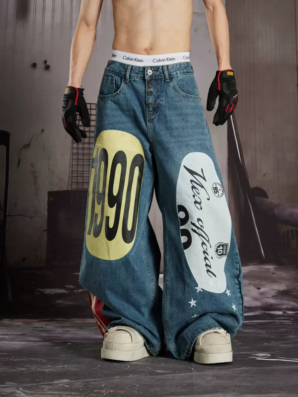 Loose-Fit Wide-Leg Graphic Print Jeans 2