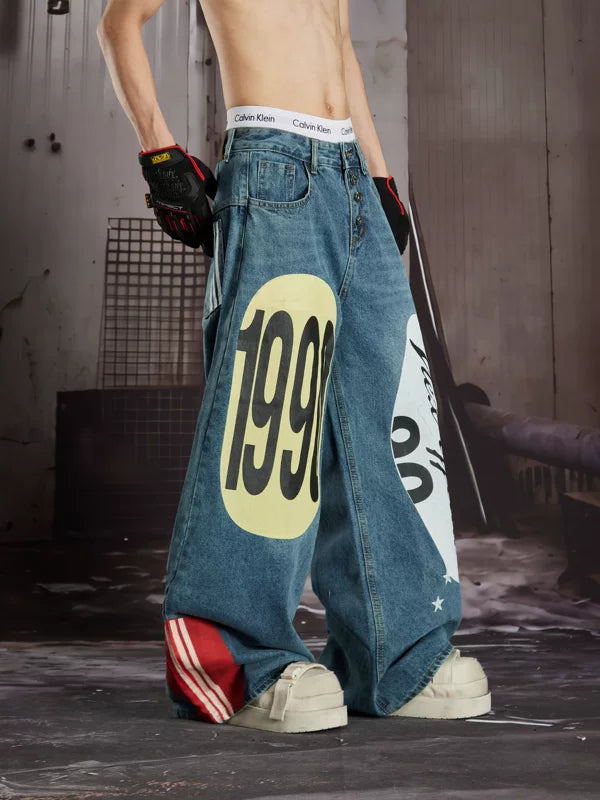 Loose-Fit Wide-Leg Graphic Print Jeans 5