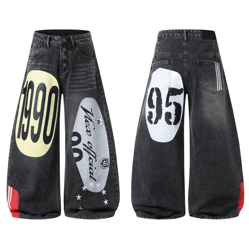 6101983824844,6101983824845,6101983824846,6101983824847, Loose-Fit Wide-Leg Graphic Print Jeans