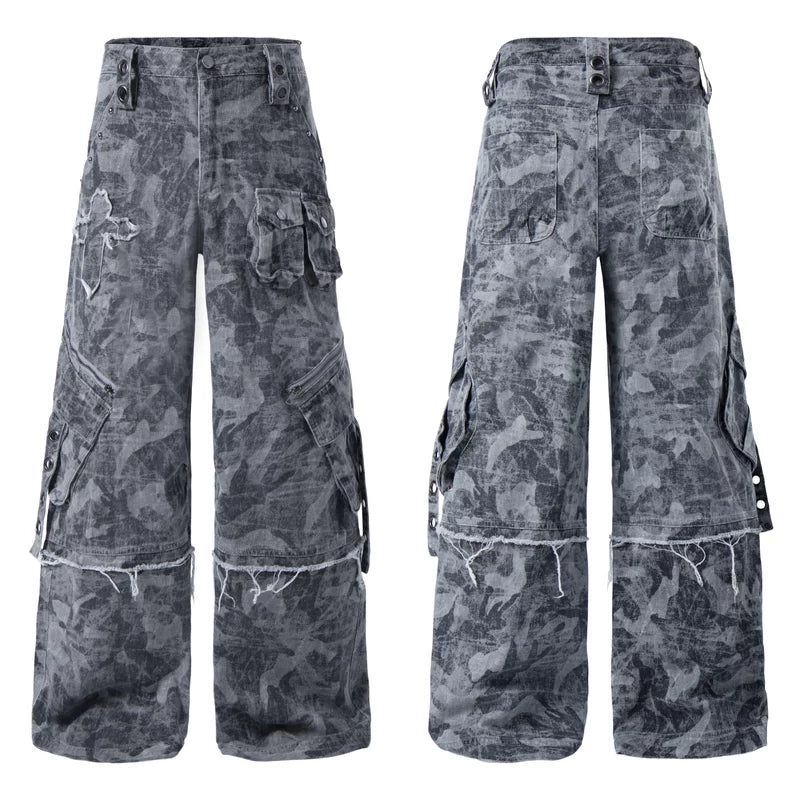 6032010876053,6032010876054,6032010876055,6032010876056, Heavy-Duty Multi-Pocket Wide Leg Cargo Pants