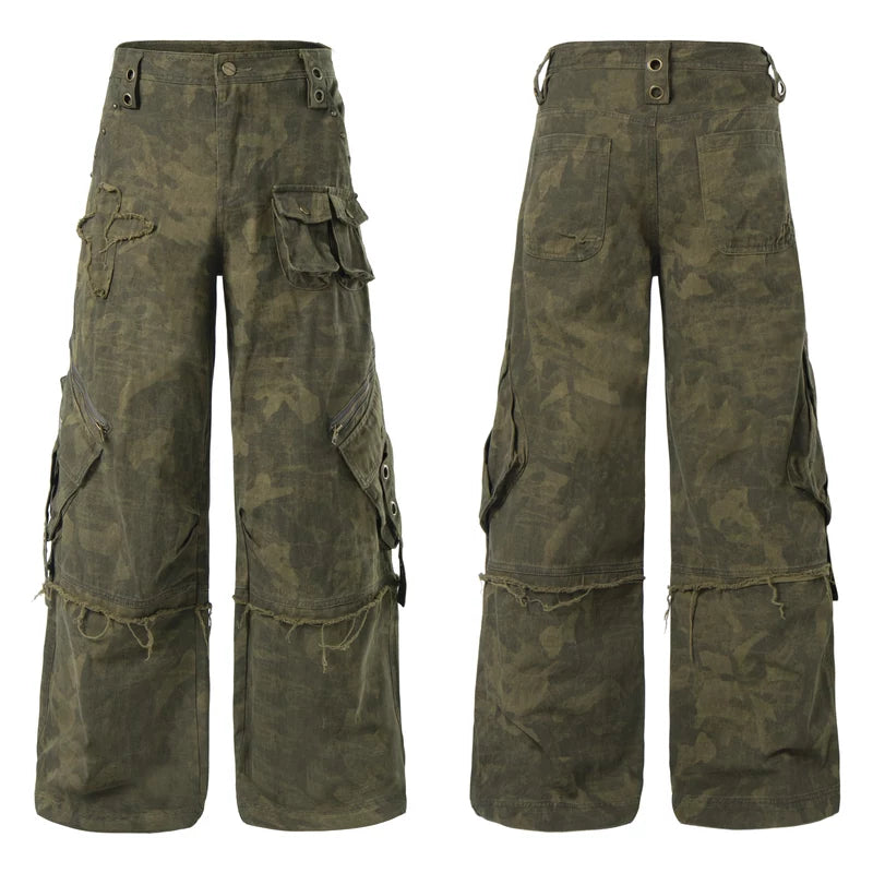 6032010876057,6032010876058,6032010876059,6032010876060, Heavy-Duty Multi-Pocket Wide Leg Cargo Pants