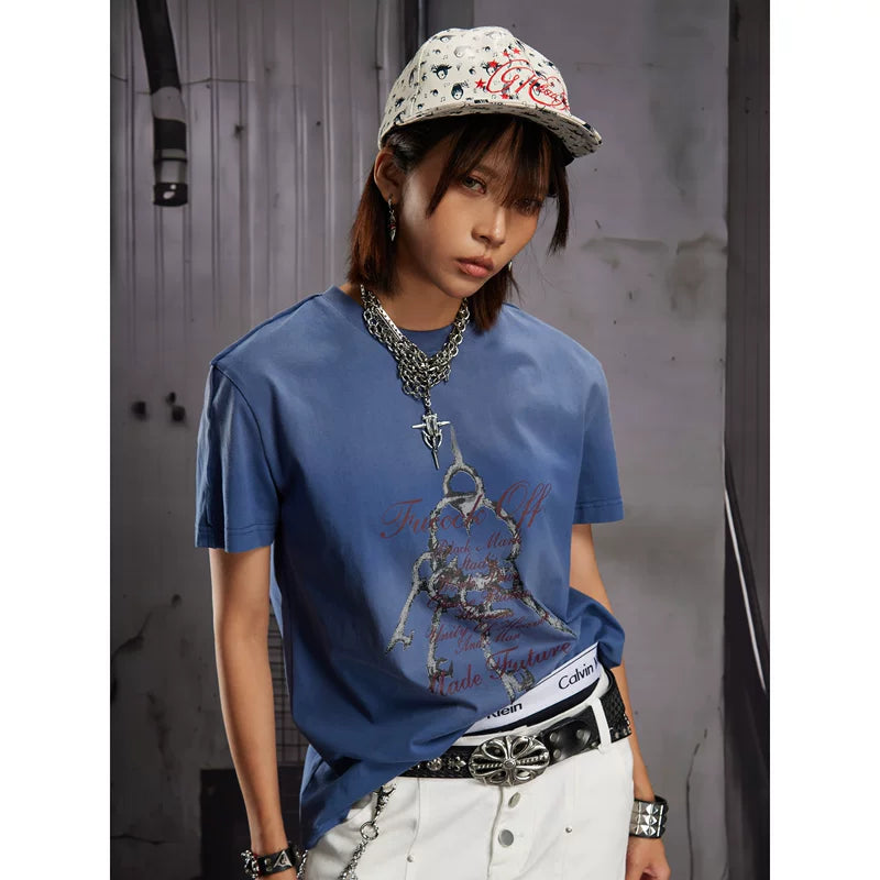 6274334830106,6274334830108,6274334830110, Distressed Graphic Print Short-Sleeve T-Shirt