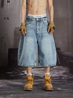 Distressed Wide-Leg Denim Capri Pants 1