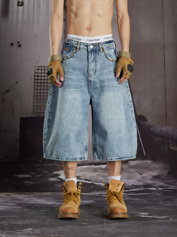 Distressed Wide-Leg Denim Capri Pants 1